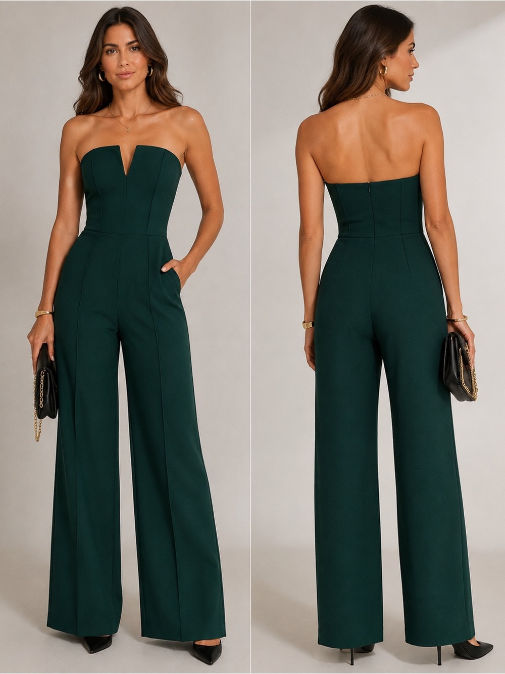 Fashion Nova Emerald Green Strapless Wide Leg Jumpsuit Size S